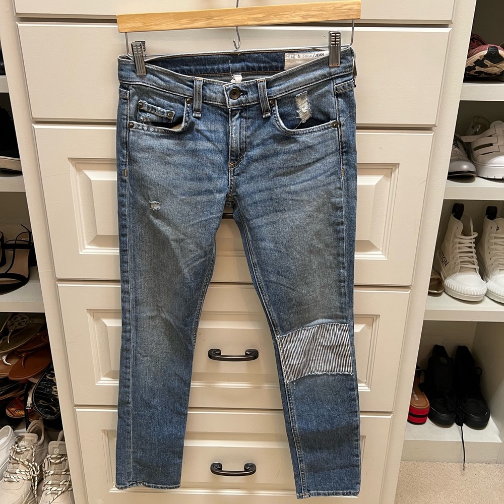 Rag & Bone Tomboy Mid Rise Skinny Ankle Denim Distressed Jean